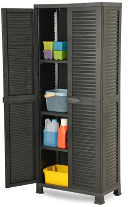 Kreher Kunststoffschrank Star mit verstellbaren Einlegeböden (groß) | Hohe Ausführung, 171 x 68 x 40 cm, 3 Böden, je 20 kg Tragkraft, in Schwarz, für Haushalt und Waschküche