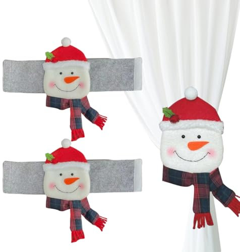 SULIUDAJI 2 PCS Fermatende Tende Natalizie Babbo Natale Pupazzo di Neve Decorazione della Tenda Fibbie Tende Natale Finestra Tenda Fermatenda Cinghie per Tende Regolabil Decorazione del Soggiorno