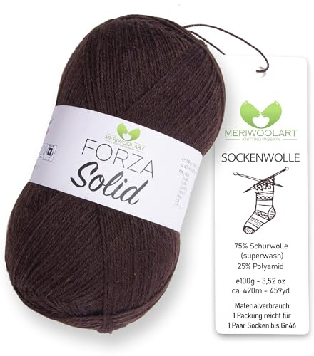 MeriWoolArt® Sockenwolle 4-fädig – 100g Merino Wolle Garn zum Stricken & Häkeln, 75% Schurwolle (superwash), 25% Polyamid, 420m – Ideal für Socken für Herren und Damen, Pullover & Cardigans 4623