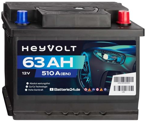 HeyVolt Autobatterie 12V 63Ah 510A/EN Blei-Säure