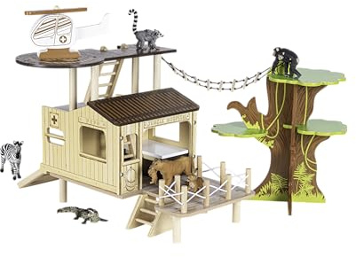 PAPO – Bush Hospital 3+ Jahre – Spielumgebung aus Holz – Entdeckung exotischer Tiere – Kinderspielzeug zum Sammeln