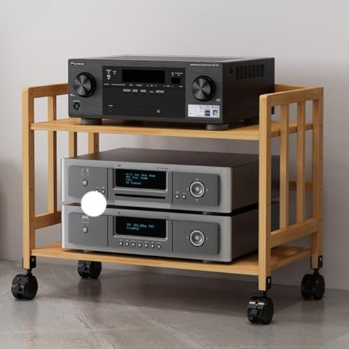Scaffale in legno per soggiorno, ufficio, 2 ripiani, altezza 53 cm, lunghezza 60 cm, mobile per giradischi stereo, adatto per lettori da 20, 22, 24, 28, 31 pollici