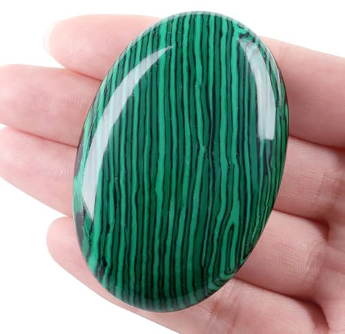 Malachit, 6,1 cm großer Palmstein, Heilkristalle, Edelsteine, beruhigende Wirkung, Energieausgleich, Reiki, poliert, Handschmeichler, Reinigungsschutz, Angstzustände, Stressabbau-Therapie, 1 Stück