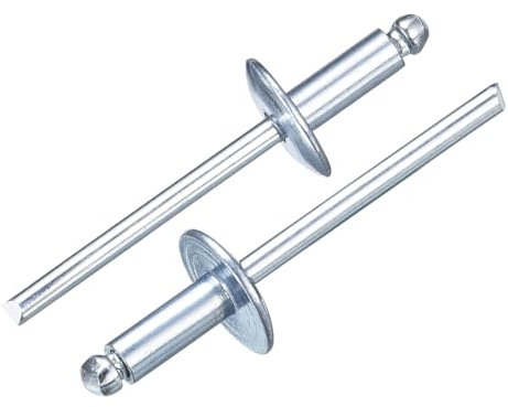 sourcing map 50Pcs 5/32x3/8 Aluminum Blind Rivets, Aluminum Grip and Steel Mandrel, Large Flange Fastener Rivets for Metal, Furniture, Automotive, Silver