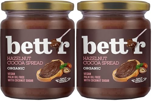 Bett'r crema di cacao e nocciole - 100% bio, vegana e senza olio di palma. Dolcificato con zucchero di cocco - 250g (Confezione da 2)