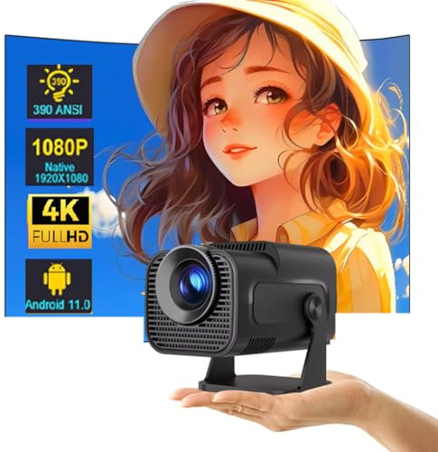 Proyector de Cine portátil Negro con Android 11, 4K, 1080P, 390ANSI, WiFi Dual, 6 BT5.0, 1920 x 1080P, proyectores Inteligentes, rotación de 180 Grados, 18000 lúmenes