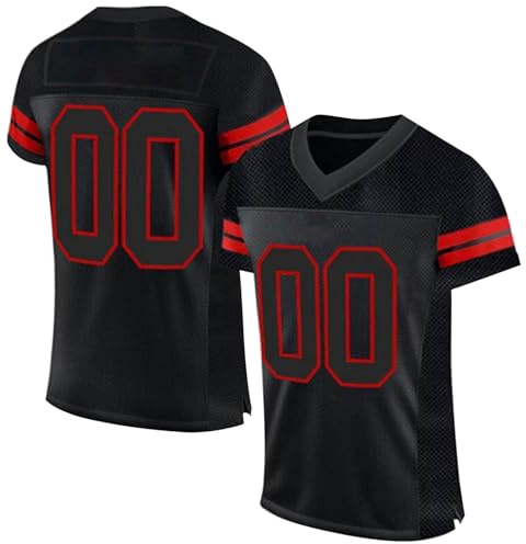 Camiseta personalizada de fútbol americano con impresión/bordado con nombre y número, camiseta de práctica en blanco, camiseta para hip hop y fiestas para hombres, mujeres y niños, rojo, L