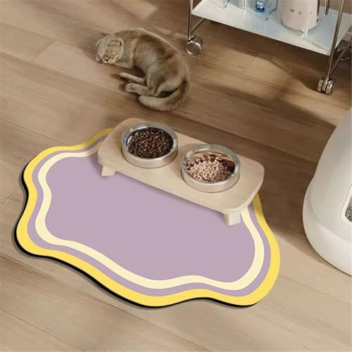 Hixingo Napfunterlage Hund Katzen Futternapf Unterlage Saugfähige Haustier Futtermatte rutschfeste Hundenapf Unterlage Waschbar Katzennapf futtermatte, Bunt (Lila,40x60cm)