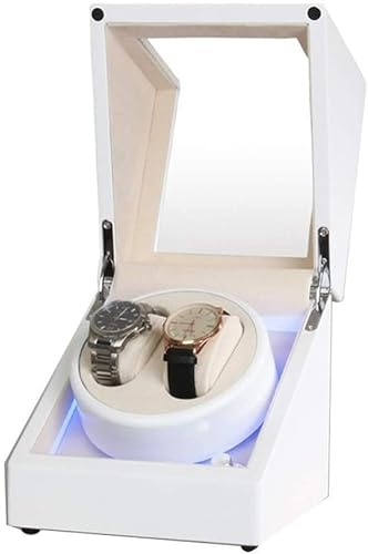 HUIBBGO Remontoir de Montre Double Blanc pour Montre Automatique, éclairage LED intégré, Peinture Piano, Alimentation extérieure, Moteur Silencieux, Beau Paysage