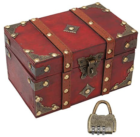 TARSHYRY Schermo, Cassa del Tesoro per Bambini Premi in Legno di Stoccaggio Cassa con Chiusura Codificata Design del Tesoro di Pirata per Gioielli e Piccoli Oggetti Organizzazione