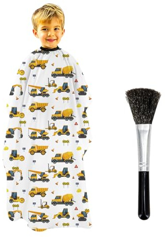 Shimmerz Kinder Haarschnitt Umhang und Hals Staubpinsel Bürsten Set mit Baustellen Muster Kinder Friseurumhang 100 * 140cm für Jungen und Mädchen Salon Set