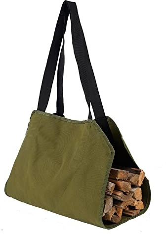 Prettiee Portalegna in Tela con Maniglia – Borsa per Interni e Campeggio per la conservazione della Legna, Resistente portalegna Verde (Verde)