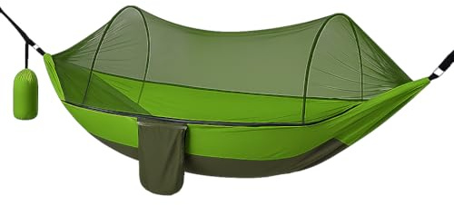 Camping Hammock with Mosquito Net - 260cm x 140cm Lightweight Polyester Travel Hammock with Tree Straps for Outdoor, Hiking, Backpacking & Garden - Portable with Carry Bag (Green)