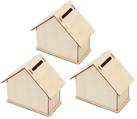 Supvox 3stücke Teiliges DIY Holzhaus Spardose Für Junge Mädchen Unbehandelte Holzhäuschen Zum Bemalen Handgemachte Haus-spardose Kreative Bastelidee Für Jungen Und Mädchen Vielseitig