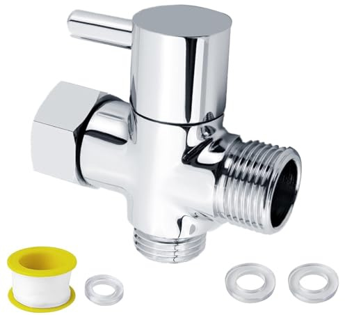 Robinet WC 3 Voies, Soupape Laiton Vanne Dérivation de Bras Douche Entrée supérieure G3/4 Sortie inférieure G3/4 Sortie latérale G1/2 pour Toilettes Salles de Bains Cuisines (Argent)