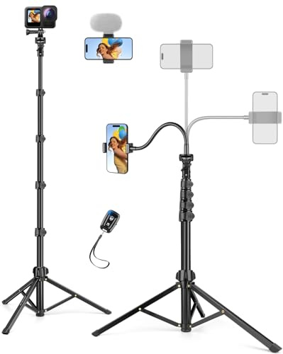 JOILCAN 200cm Tripode para Movil Alto con 25cm Cuello, Palo Selfie Trípode para Móvil y Cámara con Remoto para iPhone 17/16, Samsung, Aluminio Tripode Camara para Sony Nikon Cámaras de Acción Insta