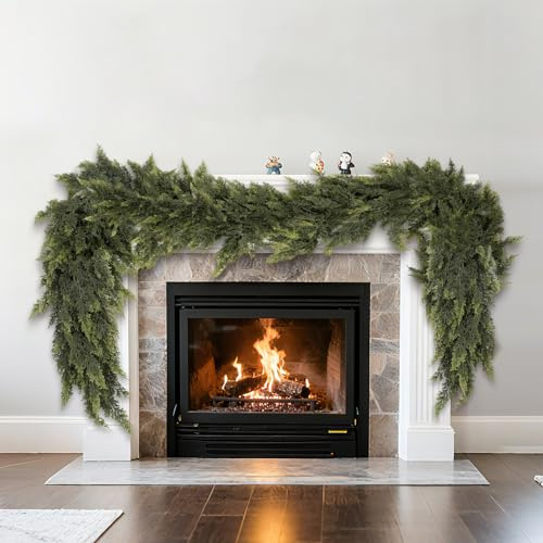 Ghirlanda artificiale di pino norfolk, ghirlanda di pino invernale realistica al tatto, ghirlanda verde artificiale per tavolo, mantello, parete, per interni ed esterni (4,8 m)