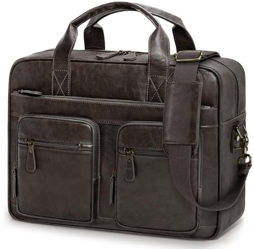RAINSMORE Arbeitstasche Herren Vintage Aktentasche laptoptasche 15.6 zoll Wasserdicht Umhängetasche ledertasche für Arbeit Geschäft Schule Reisen Kaffee