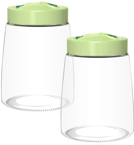 Dromzen 1.4L Fermentierglas mit 1-Wege-Luftablassöffnung, Glas Kimchi Behälter, Gärbehälter, Fermentationsglas, Gärglas für Kefir, Sauerkraut, Sauerteigstarter, Übernachtungshafer(Grün, 2 Stück)