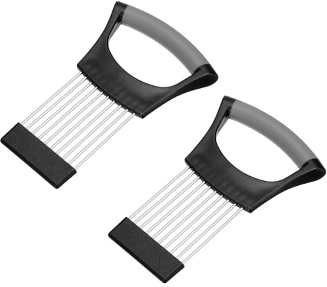 QUARKZMAN 2 Pezzi Supporto Affettatore Di Cipolle, Acciaio Inossidabile Supporto Tagliaverdure Utensile Da Cucina Per Affettare Conservare Cipolle Pomodori Patate Avocado Mele, Nero Grigio