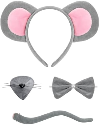 HeHeGe 4Pcs Cartoon Animal Cosplay Set, Donkey Mouse Pig Costume Accessories with Ears Headband, Nose, Tail, Bow Tie for Halloween Party Dress Up