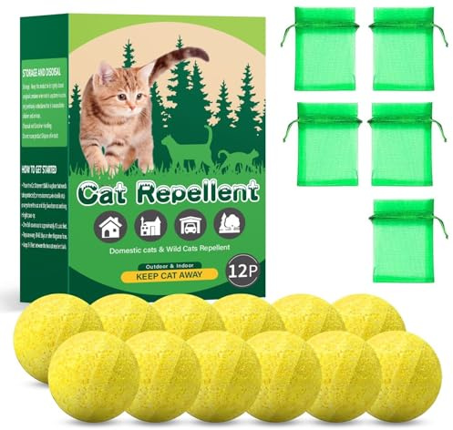Cat Repellent for Gardens UK, 12PCS Natural Cat Deterrent Essential Oils Ball Outdoor & Indoor, Anti Cat Scratch for Furniture, Keep Cats Off Yard Garden Lawn Plants Trash Can,Keep Cats Away