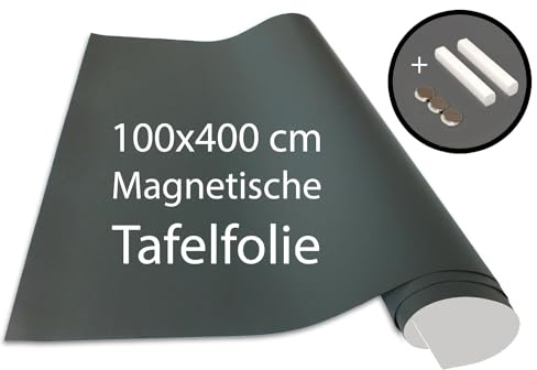 Cuadros Lifestyle Tafelfolie 100 x 400 cm | Magnetisch und selbstklebend - Vinyl- Kreidefolie | Magnettafel | inkl. Kreide + Neodym-Magnete | Tafel 100x400 cm Grau