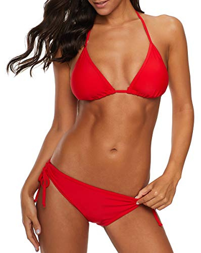 Durio Sexy Triangel Bikini Damen Set - Zweiteiliger Badeanzug, Neckholder-Oberteil und Low Waist Bikinihose verstellbar zum Binden