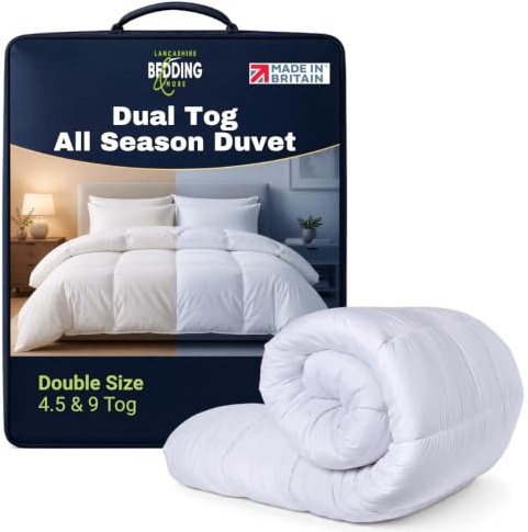 Lancashire Bedding Dual Tog Couples Duvet - Pack of 1 - Hot and Cold Partner Quilt 4.5 and 9 Tog Split Weight Comforter - Premium Hollowfibre - Home Bedroom All Season Bedding - Double (200x200cm)