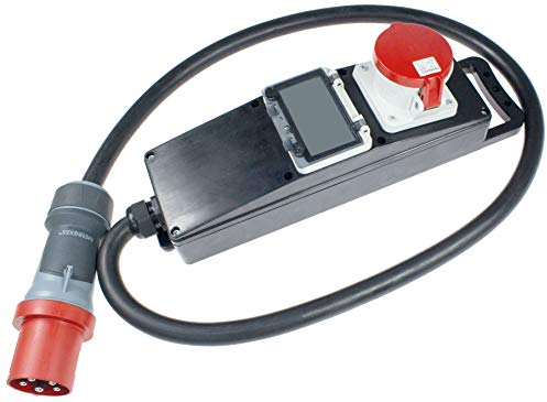 as - Schwabe – CEE Steckdosenleiste mit Stromzähler - 3-phasig - MID konform - Vollgummi-Steckdosenleiste - 6+1- stellig analog - 400V/63A/5-polig - ca. 43 kW - für den Außenbereich - IP44, 60874
