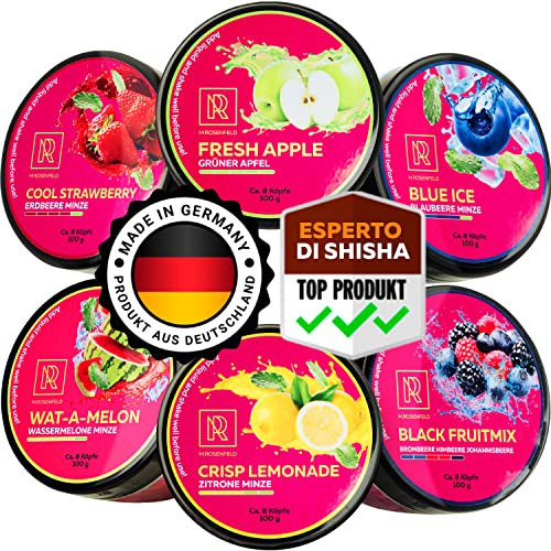 M. ROSENFELD Pietre aromatiche aromatiche fresche, set di 6 pietre con liquido – pietre aromatiche come doppia mela Deluxe, anguria, uva menta, mango, pesca, ananas, lampone, Eros 69 (Frutta)