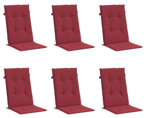 vidaXL Gartenstuhlauflagen für Hochlehner 6 STK., Gartenstühle Sitzauflagen, Sitzkissen Polsterauflagen UV-Beständig, Hochlehner Auflagen, Weinrot Stoff