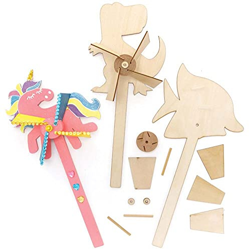 Baker Ross FE534 Holzwindmühlen-Kits, 4 Stück, für Kinder-Kunst- und Bastelprojekte, Holzhandwerk für Kinder zum Dekorieren, Personalisieren und Ausstellen