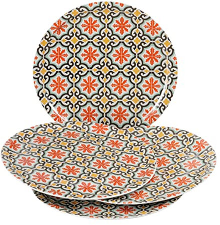 Baroni Home Servi d’Assiettes à Pizza Set de 4 Plates, Lot des 4 pièces des Assiettes pour Pizza en Porcelaine, Diamètre 31 cm, Fantaisie Cefalù