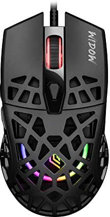 Noua Widow RGB Gaming-Maus mit Kabel, Pixart 3212 Sensor bis zu 7200 DPI [6 einstellbare Stufen], leicht 68 g, Gaming-Maus mit Wabenstruktur, Huano-Schalter, Lange Lebensdauer, schwarz