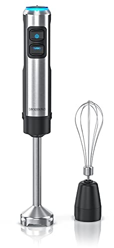 Arendo - Stabmixer 1200 Watt Edelstahl Set - inklusive Schneebesenaufsatz - vierflügeliges Messer - Pürierstab - stufenlose Geschwindigkeitsregelung - Turbotaste - Abnehmbarer Mixfuß - GS-Zertifiziert