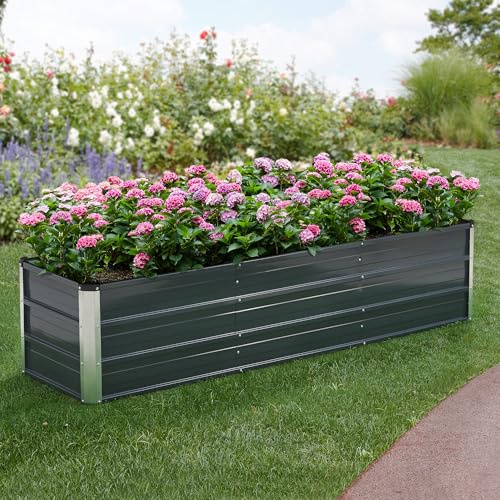 [en.casa] Jardinière à 2 Barres de Séparation Bac de Plantes Rectangulaire Résistant aux Intempéries Acier Galvanisé 183 x 47 x 40 cm Anthracite