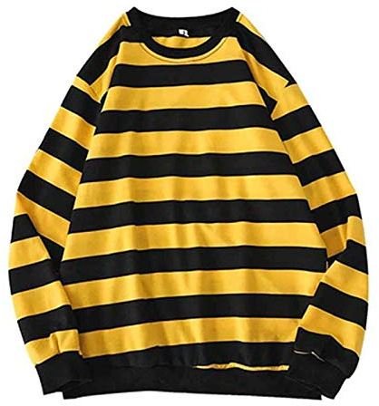 MODSGUE Automne Hiver Sweats pour Hommes Rond Pull Pots Rayé Blouse Manches Longues Pull Sans Ventre, jaune, L