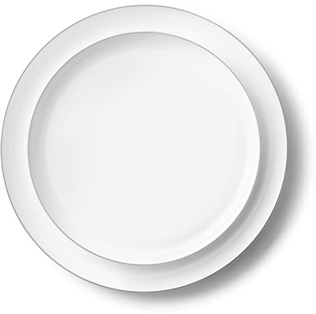 Decorline Premium Mehrweg Plastik Partygeschirr set 20 Teller Edge-Kollektion, Wiederverwendbares Teller Weiss mit Silberem Rand | Set 2 Größen - 10x 26cm + 10x 21cm je 10 Stück - Weiss/Silber