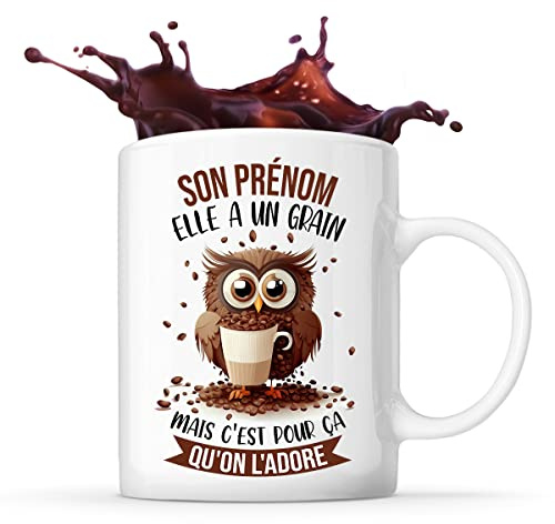 Planetee Mug prénom personnalisable Chouette Grain Café | Idée Tasse Cadeau Travail Métier Humour Collègue Femme Anniversaire Noël…
