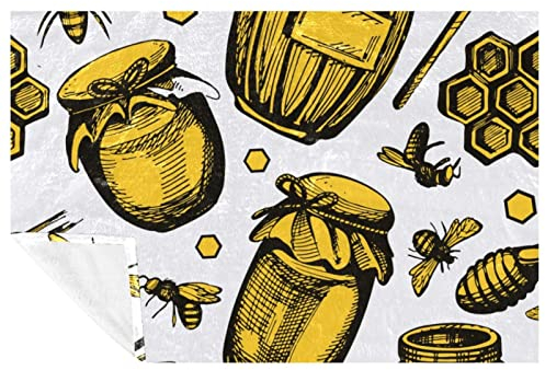 VAPOKF Yellow Bee Honeycomb and Honey Jar Prints Soft Warm Cozy Blanket Throw for Bed Couch Sofa Picnic Camping Beach, 150 * 200cm