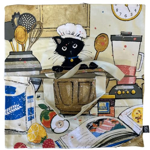 KIUB Sac à tarte en coton solide avec un chat patissier en pleine action dans sa cuisine