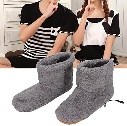 Fußwärmer Plüschschuhe, USB Fußwärmer, Warme Winter Schuhe, Weiche und Entspannende Fußbettschuhe, Linder Fußsteifheit, Geeignet für den kalten Winter (Grau)