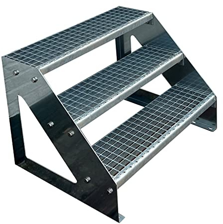Kaminbau Mierzwa Premium Treppe Freistehend 3 Stufen (Breite 600 mm) (Höhe 57cm) Wetterfest Gitterroststufe Gartentreppe