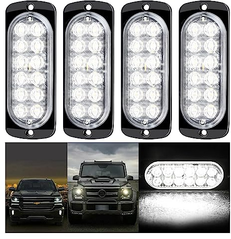 auvstar LED Notfall-Stroboskop Blinklichter, Weiß, 4 Stück | 12-24V, PKW Warnlicht, Frontblitzer, Für Auto LKW Van Geländewagen ATV SUV