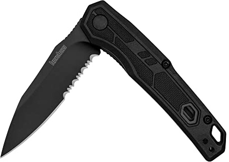 Kershaw Appa Pocket Knife, All-Black, 2.75 Inch Steel Partially Serrated Reverse Tanto Blade, EDC with Assisted Opening, Reversible Pocketclip, Everyday Carry Pocket Knife for Men and Women