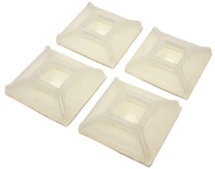 White Cable Tie Bases - Adhesive Fixing Mounts - 100 Pack 26mm x 26mm