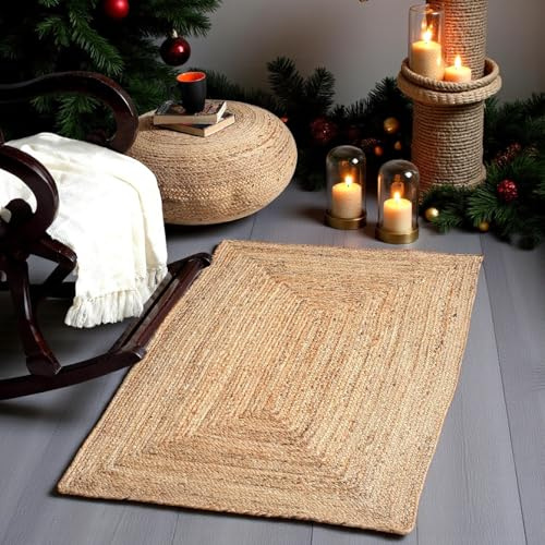 MDS Pack of 1 Handwoven Braided Jute Area Rug 2x5 Rectangular - 100% Natural Burlap Reversible Accent Rugs for Home Decor, Living Room, Doormat, Kitchen, Entryway Rug, Rustic, Farmhouse (2'x5')