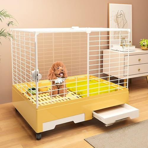Hundekäfige Für Kleine Hunde Aus Kunstharz - Besonderes Indoor-Hundevilla-Welpengehege Mit Integriertem Hundezwinger, Auch Geeignet Für Katzen Und Kaninchen ( Color : Yellow , Size : 73*47*65CM )