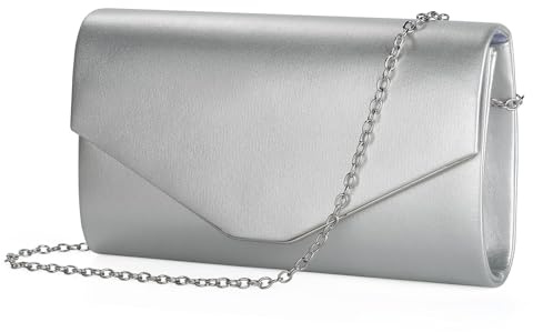 BAIGIO Pochette Kvinnor PU Kvällsväska Avtagbar Kedja Axelväska, Modeväska, Kedjeväska, Elegant Kuvertväska För Årsbal, Bröllop, B-silver, S, Koppling